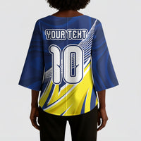Curacao National Football Custom Kimono Sleeve Blouse Abstract Sharp Wave Pattern Sporty Style with Map