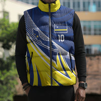 Curacao National Football Custom Sleeveless Puffer Jacket Abstract Sharp Wave Pattern Sporty Style with Map