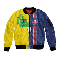 Haiti and Brazil Football Custom Sleeve Zip Bomber Jacket Splash Half Split