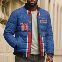 Cabo Verde Custom Bomber Puffer Jacket Paint Brush Stroke Shark Pattern Map Design