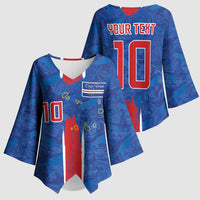 Cabo Verde Custom Kimono Sleeve Blouse Paint Brush Stroke Shark Pattern Map Design