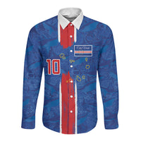 Cabo Verde Custom Long Sleeve Button Shirt Paint Brush Stroke Shark Pattern Map Design