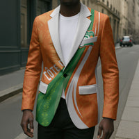 Cote D'Ivoire Football Custom Blazer Abstract Wave Pattern Tribal Sporty Style