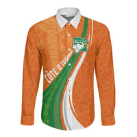 Cote D'Ivoire Football Custom Long Sleeve Button Shirt Abstract Wave Pattern Tribal Sporty Style