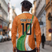 Cote D'Ivoire Football Custom Long Sleeve Button Shirt Abstract Wave Pattern Tribal Sporty Style