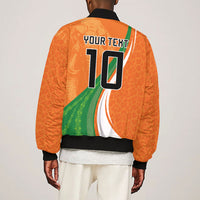 Cote D'Ivoire Football Custom Sleeve Zip Bomber Jacket Abstract Wave Pattern Tribal Sporty Style