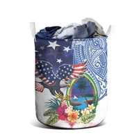 Guam and United States Together Laundry Basket Bald Eagle and Guam Seal with Flower and Tribal Tattoos - Wonder Print Shop