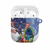 Guam and United States Together AirPods Case Bald Eagle and Guam Seal with Flower and Tribal Tattoos - Wonder Print Shop