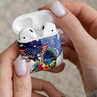 Guam and United States Together AirPods Case Bald Eagle and Guam Seal with Flower and Tribal Tattoos - Wonder Print Shop