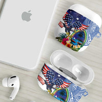Guam and United States Together AirPods Case Bald Eagle and Guam Seal with Flower and Tribal Tattoos - Wonder Print Shop