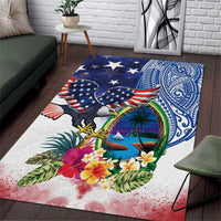 Guam and United States Together Area Rug Bald Eagle and Guam Seal with Flower and Tribal Tattoos - Wonder Print Shop