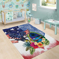 Guam and United States Together Area Rug Bald Eagle and Guam Seal with Flower and Tribal Tattoos - Wonder Print Shop