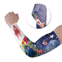 Guam and United States Together Arm Sleeves Bald Eagle and Guam Seal with Flower and Tribal Tattoos - Wonder Print Shop