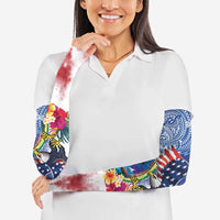 Guam and United States Together Arm Sleeves Bald Eagle and Guam Seal with Flower and Tribal Tattoos - Wonder Print Shop