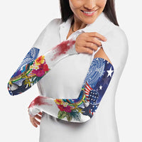 Guam and United States Together Arm Sleeves Bald Eagle and Guam Seal with Flower and Tribal Tattoos - Wonder Print Shop