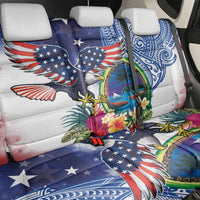 Guam and United States Together Back Car Seat Cover Bald Eagle and Guam Seal with Flower and Tribal Tattoos - Wonder Print Shop