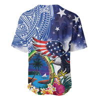 Guam and United States Together Baseball Jersey Bald Eagle and Guam Seal with Flower and Tribal Tattoos - Wonder Print Shop