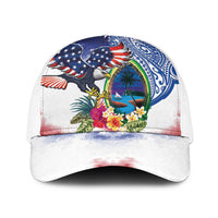 Guam and United States Together Baseball Net Cap Bald Eagle and Guam Seal with Flower and Tribal Tattoos - Wonder Print Shop