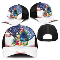 Guam and United States Together Baseball Net Cap Bald Eagle and Guam Seal with Flower and Tribal Tattoos - Wonder Print Shop