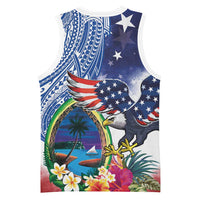 Guam and United States Together Basketball Jersey Bald Eagle and Guam Seal with Flower and Tribal Tattoos - Wonder Print Shop