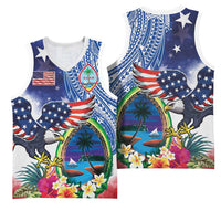 Guam and United States Together Basketball Jersey Bald Eagle and Guam Seal with Flower and Tribal Tattoos - Wonder Print Shop
