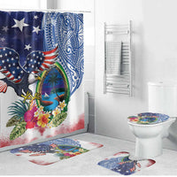 Guam and United States Together Bathroom Set Bald Eagle and Guam Seal with Flower and Tribal Tattoos - Wonder Print Shop