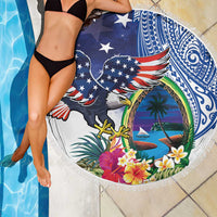 Guam and United States Together Beach Blanket Bald Eagle and Guam Seal with Flower and Tribal Tattoos - Wonder Print Shop