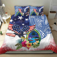 Guam and United States Together Bedding Set Bald Eagle and Guam Seal with Flower and Tribal Tattoos - Wonder Print Shop