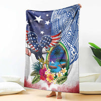 Guam and United States Together Blanket Bald Eagle and Guam Seal with Flower and Tribal Tattoos - Wonder Print Shop