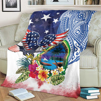 Guam and United States Together Blanket Bald Eagle and Guam Seal with Flower and Tribal Tattoos - Wonder Print Shop