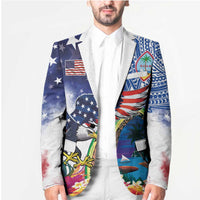 Guam and United States Together Blazer Bald Eagle and Guam Seal with Flower and Tribal Tattoos - Wonder Print Shop