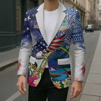 Guam and United States Together Blazer Bald Eagle and Guam Seal with Flower and Tribal Tattoos - Wonder Print Shop