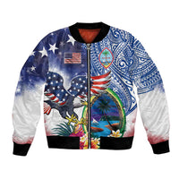 Guam and United States Together Bomber Jacket Bald Eagle and Guam Seal with Flower and Tribal Tattoos - Wonder Print Shop