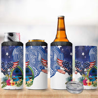 Guam and United States Together 4 in 1 Can Cooler Tumbler Bald Eagle and Guam Seal with Flower and Tribal Tattoos - Wonder Print Shop