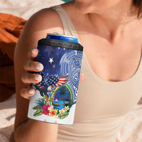 Guam and United States Together 4 in 1 Can Cooler Tumbler Bald Eagle and Guam Seal with Flower and Tribal Tattoos - Wonder Print Shop