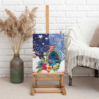 Guam and United States Together Canvas Wall Art Bald Eagle and Guam Seal with Flower and Tribal Tattoos - Wonder Print Shop