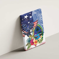 Guam and United States Together Canvas Wall Art Bald Eagle and Guam Seal with Flower and Tribal Tattoos - Wonder Print Shop