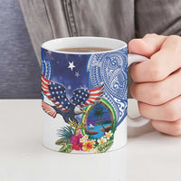 Guam and United States Together Ceramic Mug Bald Eagle and Guam Seal with Flower and Tribal Tattoos - Wonder Print Shop