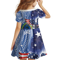 Guam and United States Together Family Matching Long Sleeve Bodycon Dress and Hawaiian Shirt Bald Eagle and Guam Seal with Flower and Tribal Tattoos - Wonder Print Shop