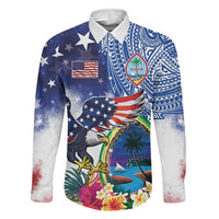 Guam and United States Together Family Matching Short Sleeve Bodycon Dress and Hawaiian Shirt Bald Eagle and Guam Seal with Flower and Tribal Tattoos - Wonder Print Shop