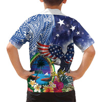 Guam and United States Together Family Matching Summer Maxi Dress and Hawaiian Shirt Bald Eagle and Guam Seal with Flower and Tribal Tattoos - Wonder Print Shop