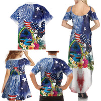 Guam and United States Together Family Matching Summer Maxi Dress and Hawaiian Shirt Bald Eagle and Guam Seal with Flower and Tribal Tattoos - Wonder Print Shop