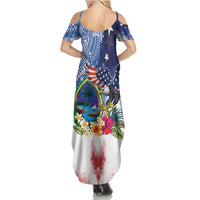 Guam and United States Together Family Matching Summer Maxi Dress and Hawaiian Shirt Bald Eagle and Guam Seal with Flower and Tribal Tattoos - Wonder Print Shop
