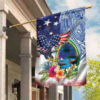 Guam and United States Together Garden Flag Bald Eagle and Guam Seal with Flower and Tribal Tattoos - Wonder Print Shop