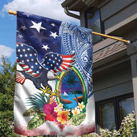 Guam and United States Together Garden Flag Bald Eagle and Guam Seal with Flower and Tribal Tattoos - Wonder Print Shop