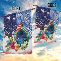 Guam and United States Together Garden Flag Bald Eagle and Guam Seal with Flower and Tribal Tattoos - Wonder Print Shop