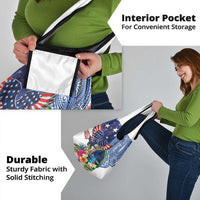 Guam and United States Together Grocery Bag Bald Eagle and Guam Seal with Flower and Tribal Tattoos - Wonder Print Shop