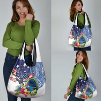 Guam and United States Together Grocery Bag Bald Eagle and Guam Seal with Flower and Tribal Tattoos - Wonder Print Shop