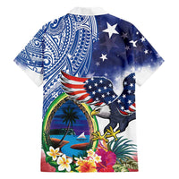 Guam and United States Together Hawaiian Shirt Bald Eagle and Guam Seal with Flower and Tribal Tattoos - Wonder Print Shop