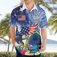Guam and United States Together Hawaiian Shirt Bald Eagle and Guam Seal with Flower and Tribal Tattoos - Wonder Print Shop